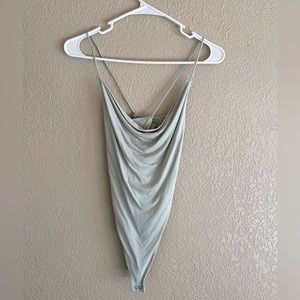 Very light green cowl neck bodysuit